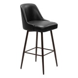 30" Black And Bronze Faux Leather And Steel Bar Height Swivel Bar Chair