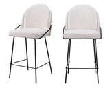 Set of Two 26" Ivory and Black Shearling and Stainless Steel Counter Height Bar Chairs