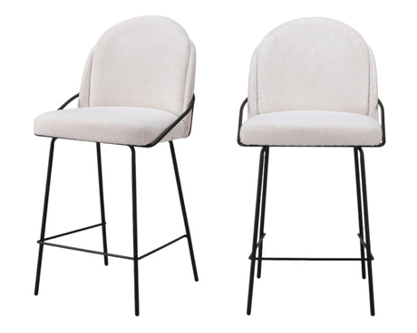 Set of Two 26" Ivory and Black Shearling and Stainless Steel Counter Height Bar Chairs