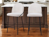 Set of Two 26" Ivory and Black Shearling and Stainless Steel Counter Height Bar Chairs