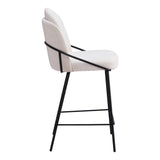 Set of Two 26" Ivory and Black Shearling and Stainless Steel Counter Height Bar Chairs