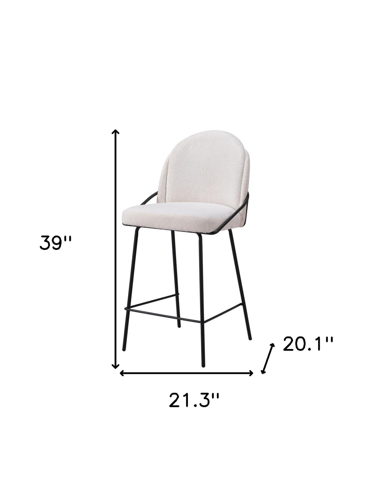 Set of Two 26" Ivory and Black Shearling and Stainless Steel Counter Height Bar Chairs