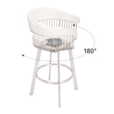 31" White And Silver Faux Leather And Stainless Steel Bar Height Swivel Bar Chair