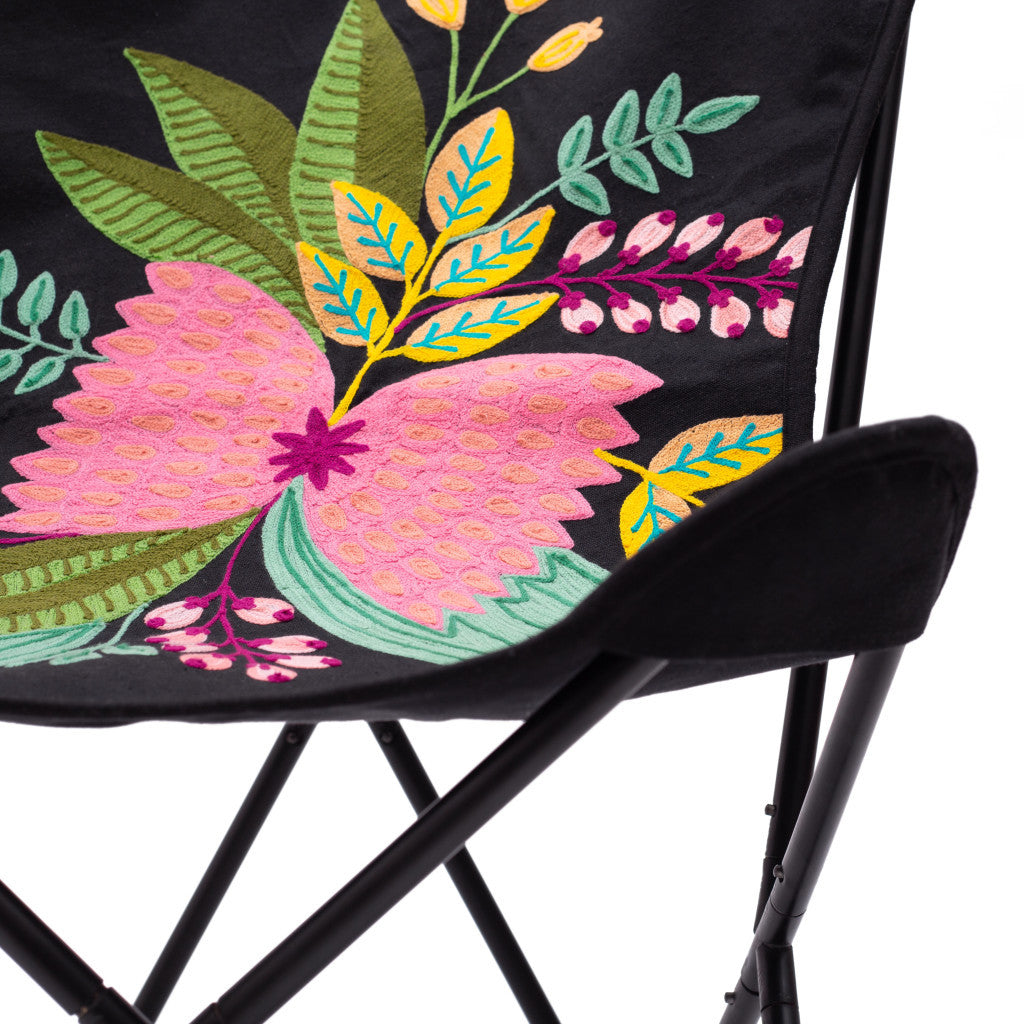 26" Black With Tropical Flowers Butterfly Chair