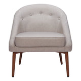 28" Gray And Brown Fabric Tufted Barrel Chair