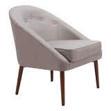 28" Gray And Brown Fabric Tufted Barrel Chair