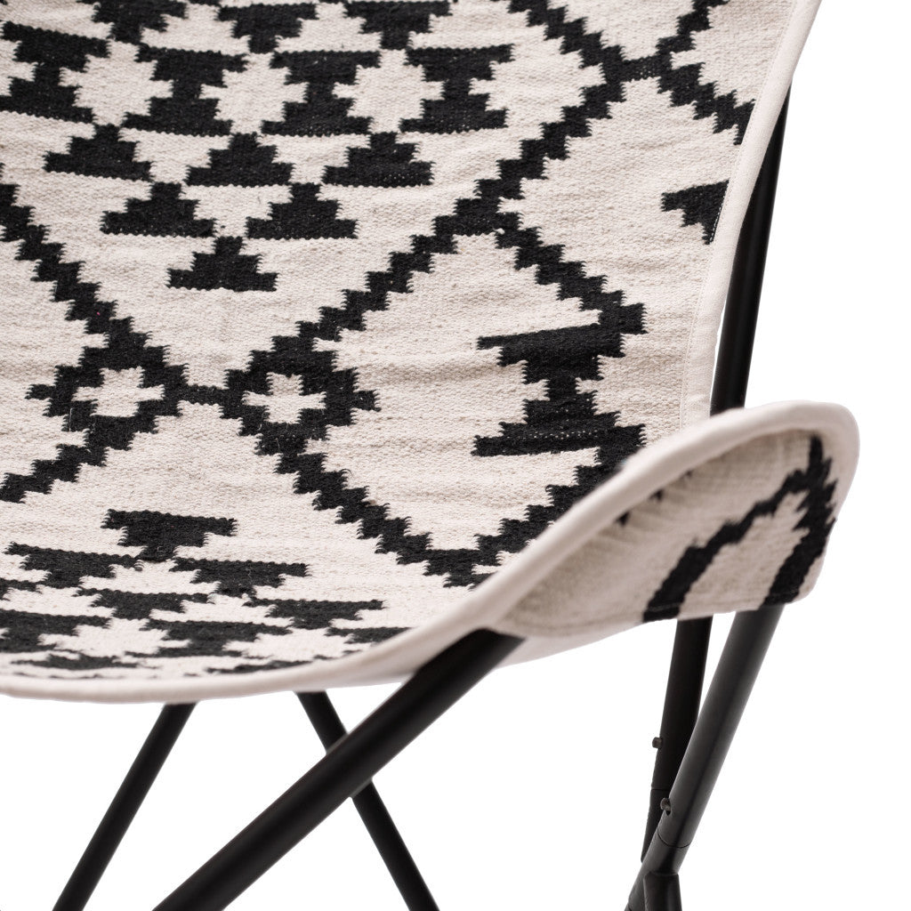 26" Beige and Black Geometric Butterfly Chair