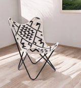 26" Beige and Black Geometric Butterfly Chair