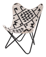 26" Beige and Black Geometric Butterfly Chair