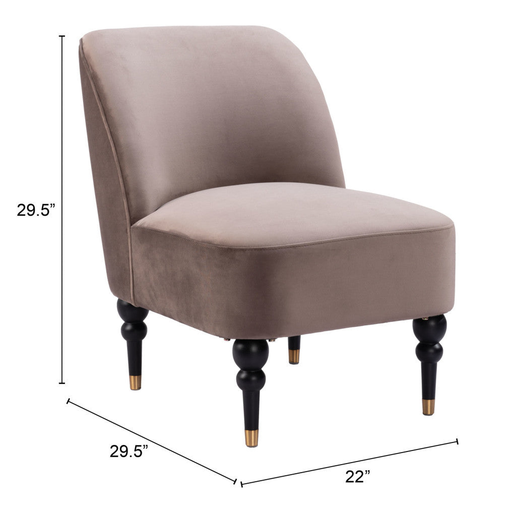 22" Taupe Black and Gold Velvet Side Chair