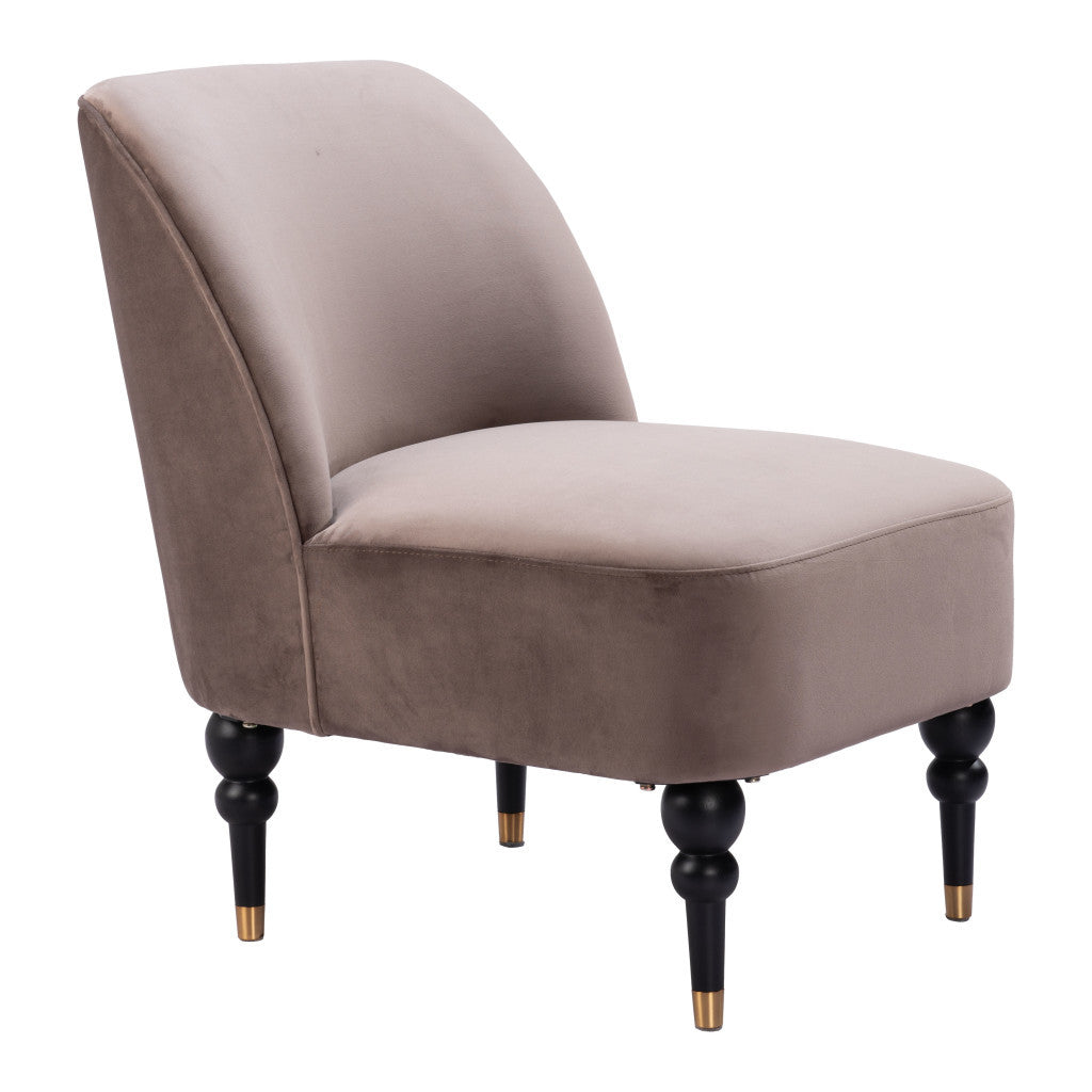 22" Taupe Black and Gold Velvet Side Chair