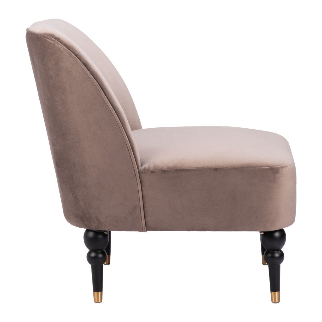 22" Taupe Black and Gold Velvet Side Chair