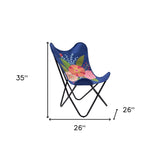 26" Blue And Black Tropical Oversized Flowers Butterfly Chair