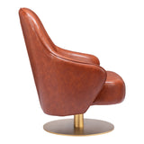 28" Brown And Gold Faux Leather Swivel Arm Chair