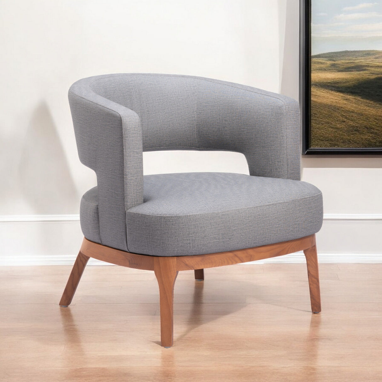 27" Slate Gray And Brown Faux Leather Arm Chair