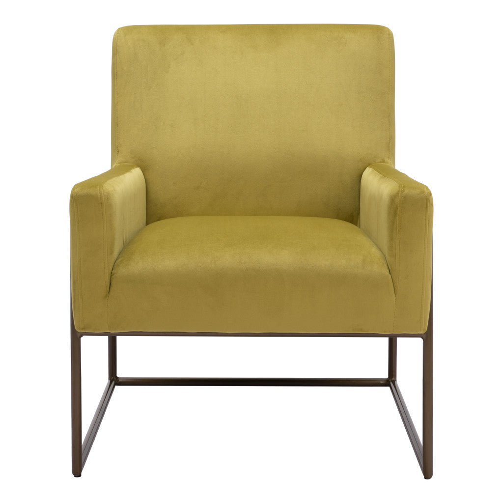 26" Olive Green And Bronze Velvet Arm Chair