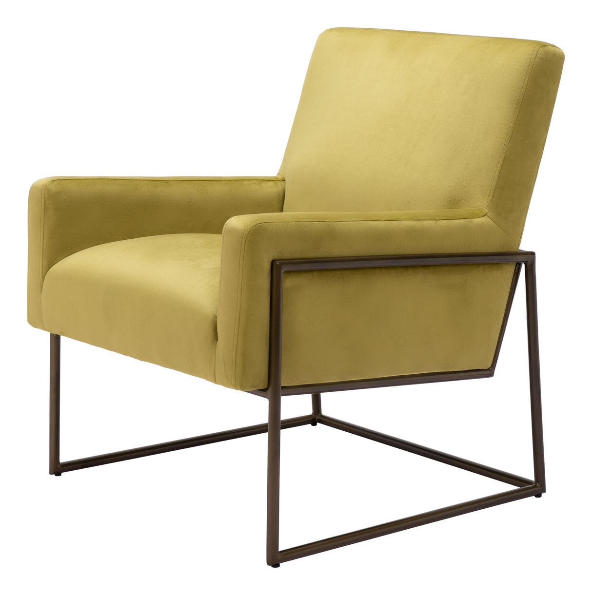 26" Olive Green And Bronze Velvet Arm Chair