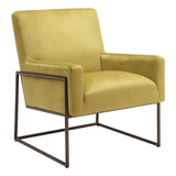 26" Olive Green And Bronze Velvet Arm Chair