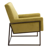 26" Olive Green And Bronze Velvet Arm Chair