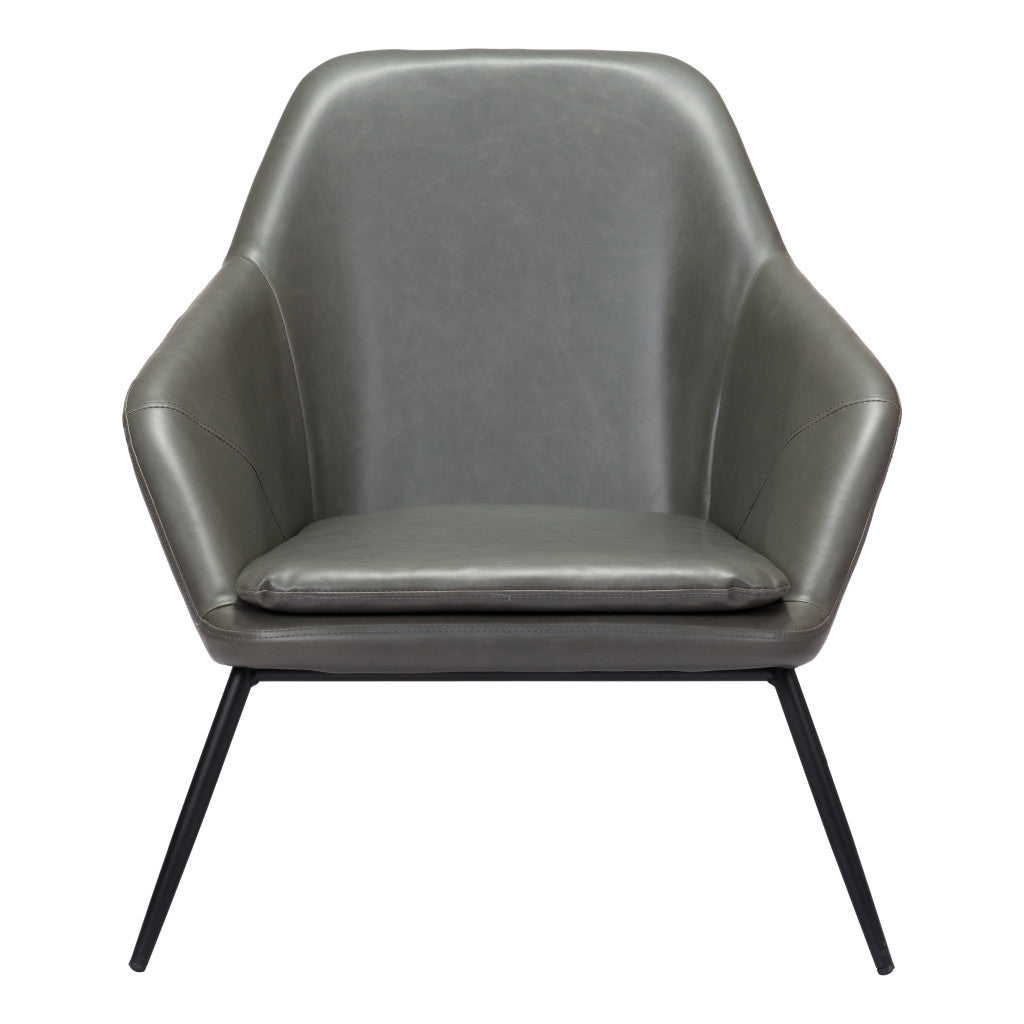 29" Gray And Black Faux Leather Arm Chair