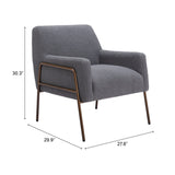 28" Gray And Bronze Fabric Arm Chair