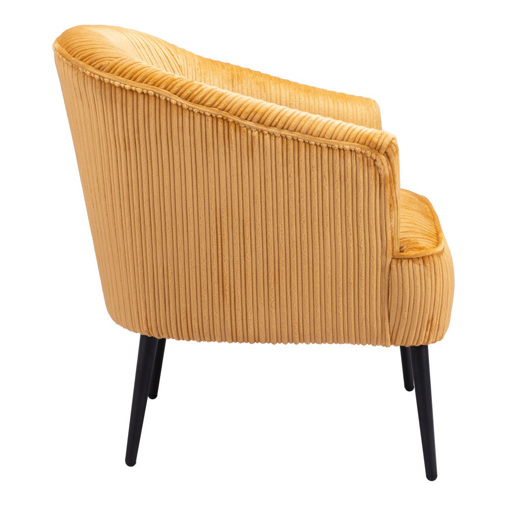 26" Yellow And Black Corduroy Tufted Arm Chair