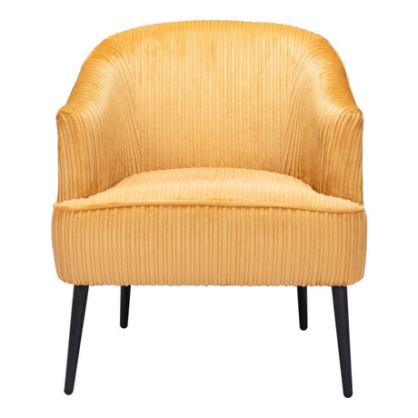 26" Yellow And Black Corduroy Tufted Arm Chair