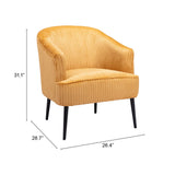 26" Yellow And Black Corduroy Tufted Arm Chair