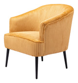 26" Yellow And Black Corduroy Tufted Arm Chair