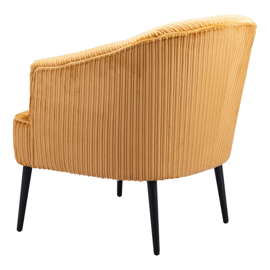 26" Yellow And Black Corduroy Tufted Arm Chair