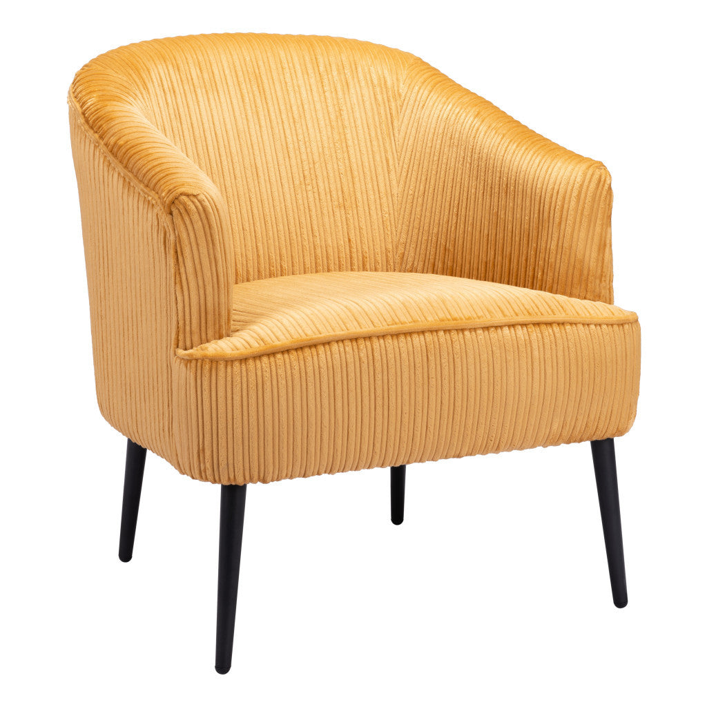 26" Yellow And Black Corduroy Tufted Arm Chair