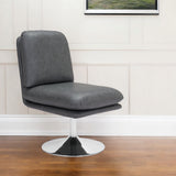 22" Gray And Silver Faux Leather Side Chair