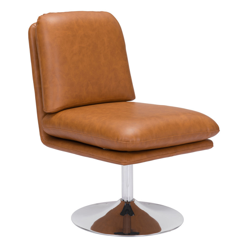 22" Brown And Silver Faux Leather Side Chair