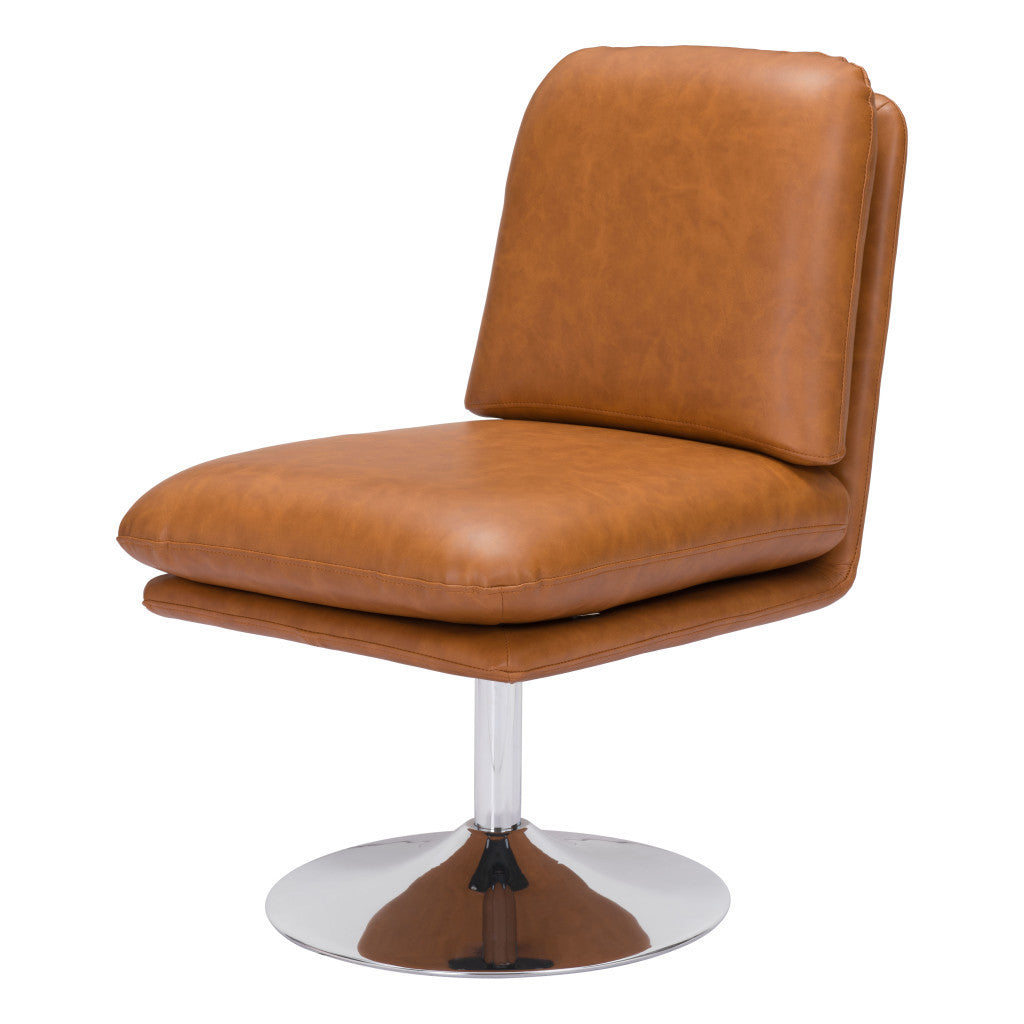 22" Brown And Silver Faux Leather Side Chair