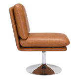 22" Brown And Silver Faux Leather Side Chair