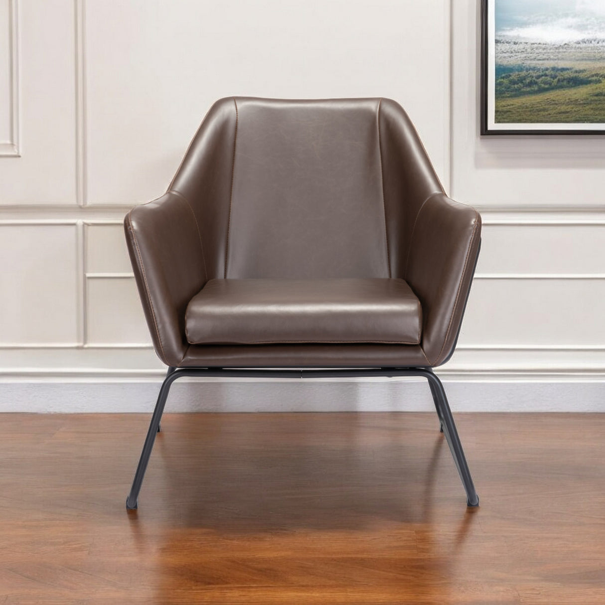 29" Brown And Black Faux Leather Arm Chair