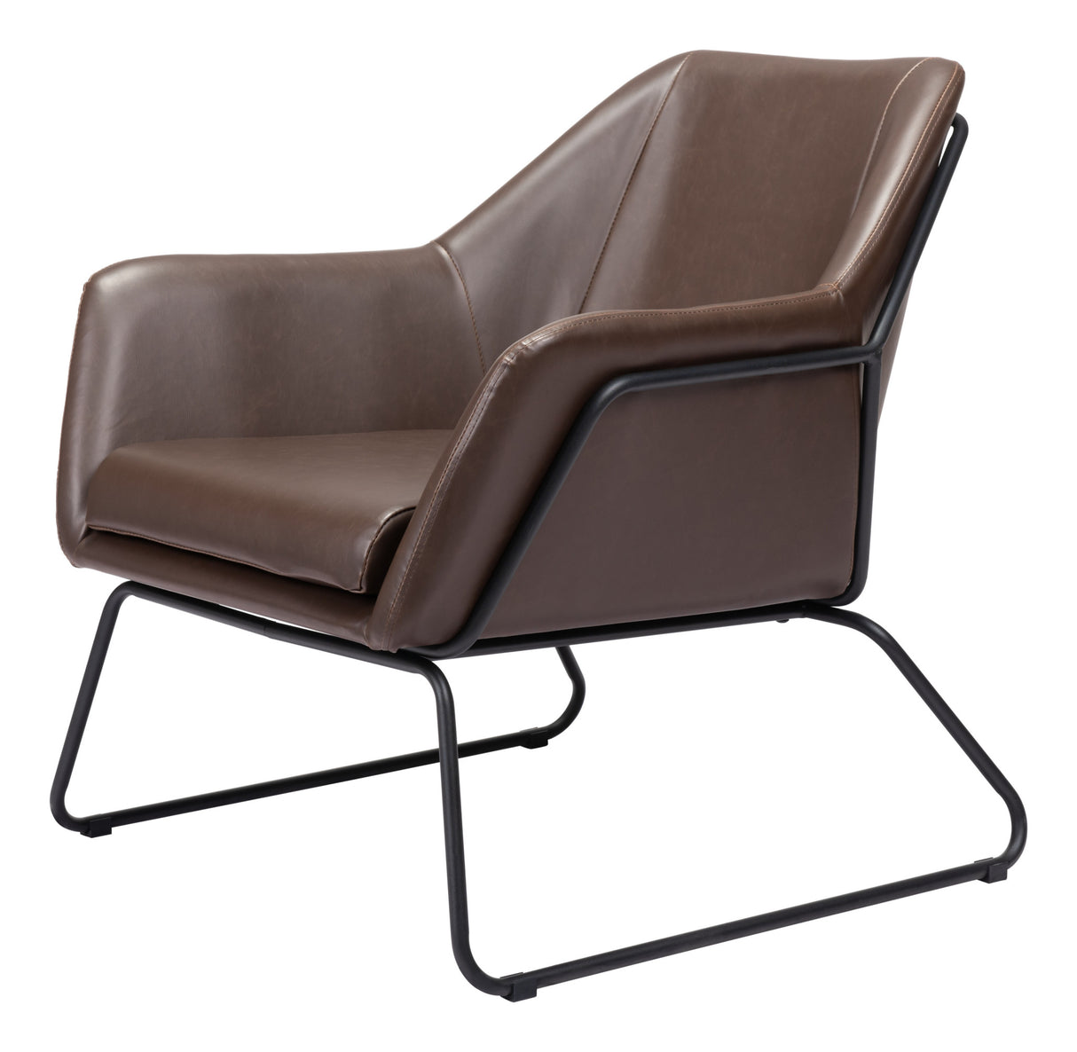 29" Brown And Black Faux Leather Arm Chair