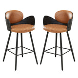 Set of Two 28" Brown And Black Faux Leather And Wood Counter Height Bar Chairs