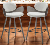 Set of Two 28" White And Gray Textured Fabric And Wood Counter Height Bar Chairs