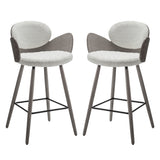 Set of Two 28" White And Gray Textured Fabric And Wood Counter Height Bar Chairs