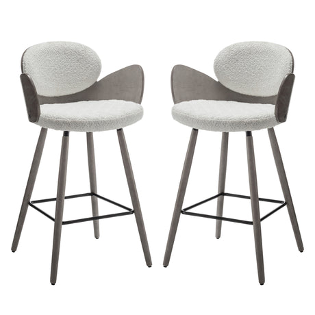 Set of Two 28" White And Gray Textured Fabric And Wood Counter Height Bar Chairs