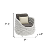 34" Gray And White Olefin Barrel Chair And Toss Pillow