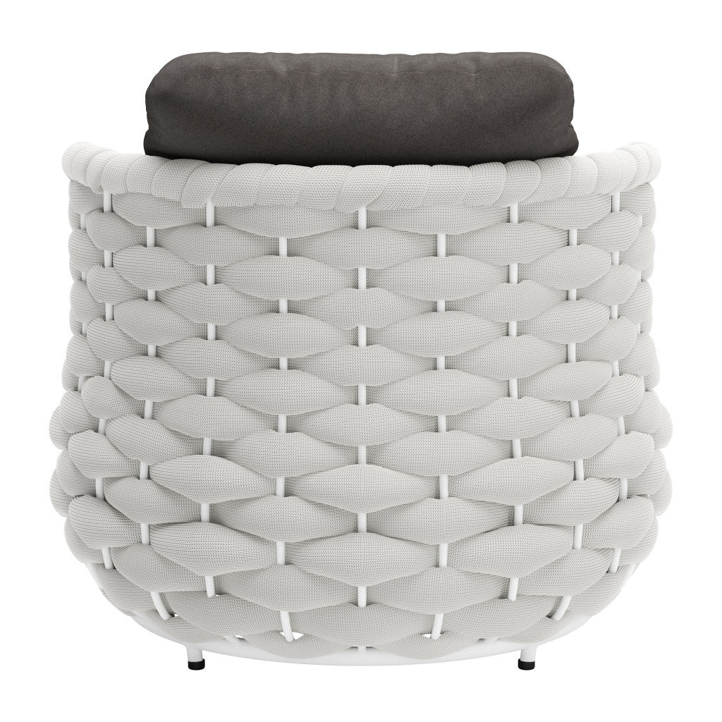 34" Gray And White Olefin Barrel Chair And Toss Pillow