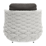 34" Gray And White Olefin Barrel Chair And Toss Pillow