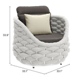 34" Gray And White Olefin Barrel Chair And Toss Pillow