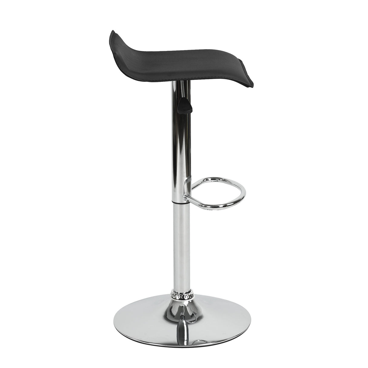 Set of Two Black and Silver Faux Leather and Metal Low Back Adjustable Height Swivel Bar Chairs