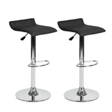 Set of Two Black and Silver Faux Leather and Metal Low Back Adjustable Height Swivel Bar Chairs