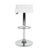 Set of Two White and Silver Faux Leather and Metal Low Back Adjustable Height Swivel Bar Chairs