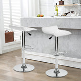 Set of Two White and Silver Faux Leather and Metal Low Back Adjustable Height Swivel Bar Chairs