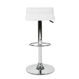 Set of Two White and Silver Faux Leather and Metal Low Back Adjustable Height Swivel Bar Chairs